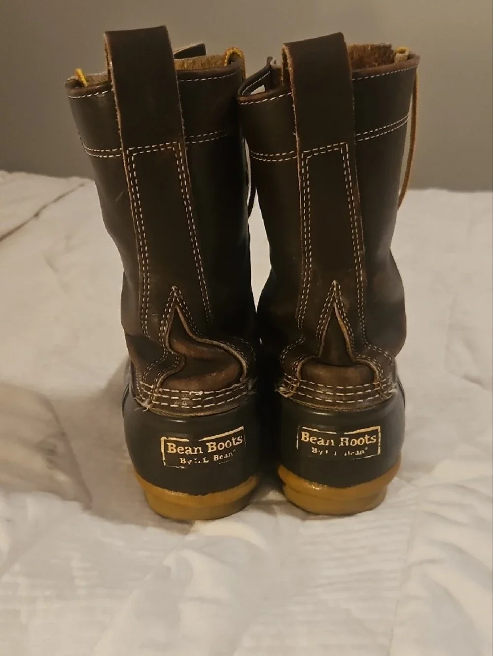 LL Bean Classic Duck Boots in Dark Brown with Tan Soles
